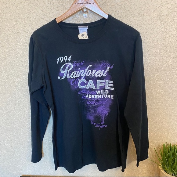 Rainforest Cafe Long sleeve tshirt souvenir new with tags black and purple large - Picture 1 of 3